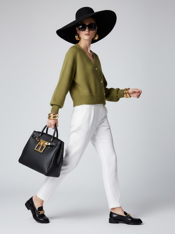 Olive Cropped Knit Cardigan LUDLOW – BYMANYC® New York - Image #0
